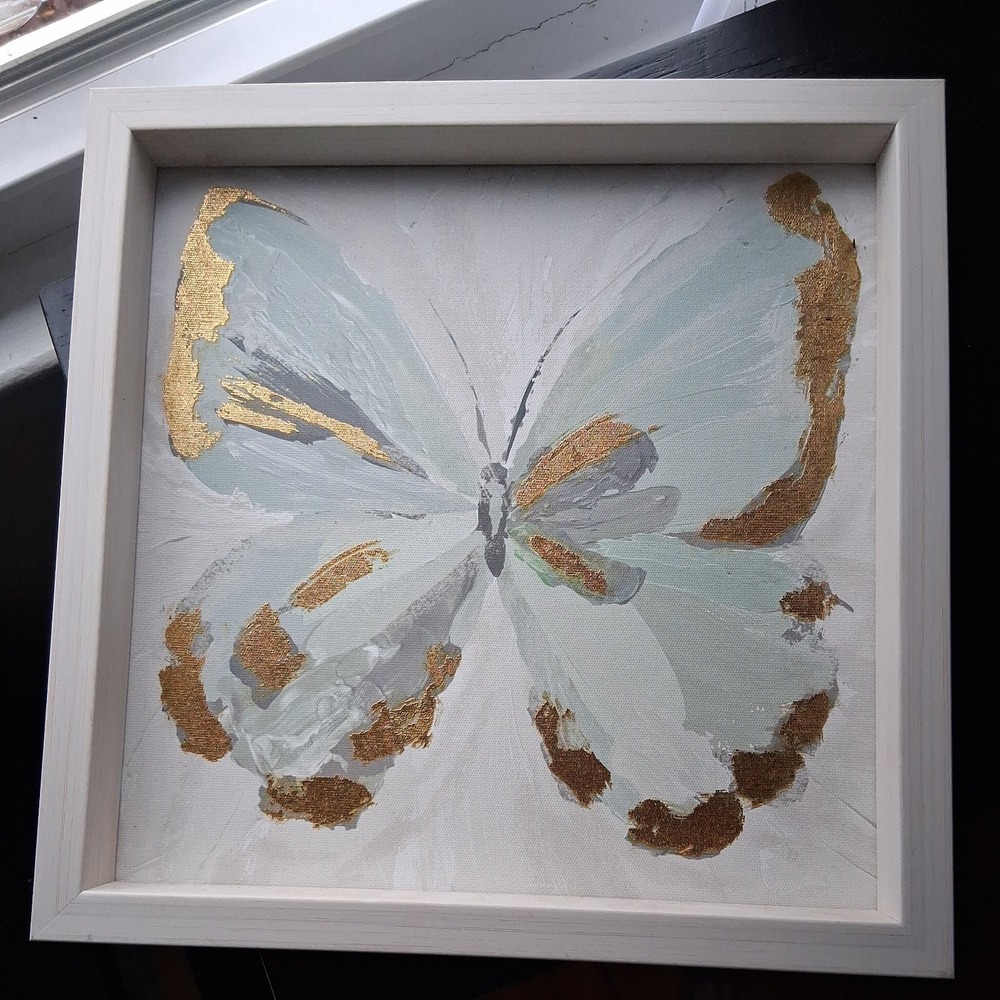 Butterfly Decorative Wall Hanging Art 11x11  Pastels & Gold For Spring & Summer